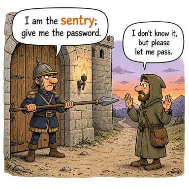 sentry (nöbetçi, gözcü) karikatürü — diyalogla bağlam içinde öğren