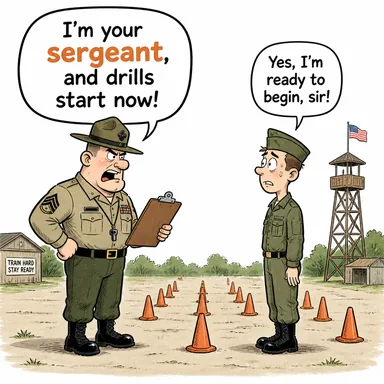 sergeant (çavuş) karikatürü — diyalogla bağlam içinde öğren