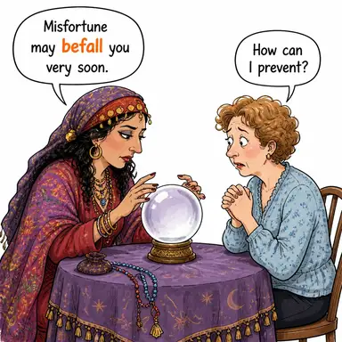 befall ((kötü bir şey) başına gelmek) karikatürü — diyalogla bağlam içinde öğren