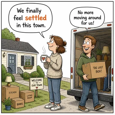 settled (yerleşik, karara bağlanmış, durağan) karikatürü — diyalogla bağlam içinde öğren