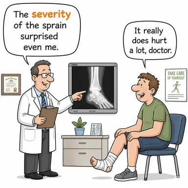 severity (şiddet, ciddiyet, vehamet, sertlik) karikatürü — diyalogla bağlam içinde öğren