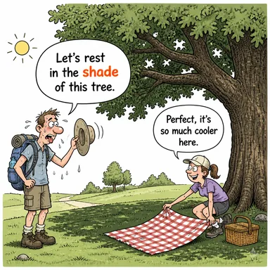 shade (gölge, renk tonu; gölgelemek) karikatürü — diyalogla bağlam içinde öğren
