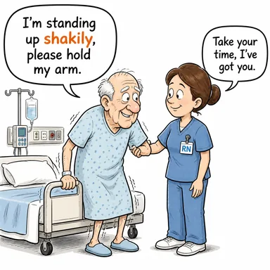 shakily (titrek bir şekilde, güvensizce) karikatürü — diyalogla bağlam içinde öğren