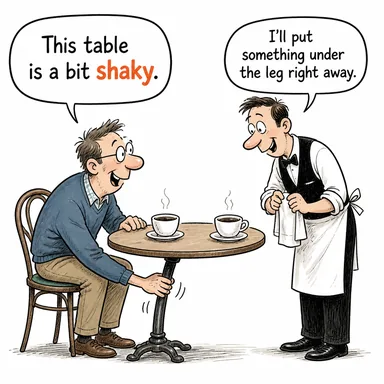 shaky (titrek, sarsak, güvenilmez, sallantılı) karikatürü — diyalogla bağlam içinde öğren