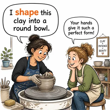 shape (şekil, biçim; şekillendirmek, form vermek) karikatürü — diyalogla bağlam içinde öğren