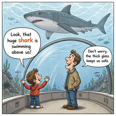 shark (köpekbalığı; (mecaz) dolandırıcı/tefeci) karikatürü — diyalogla bağlam içinde öğren
