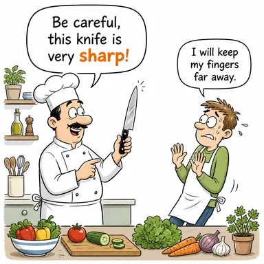 sharp (keskin, sivri, zeki, ani/sert) karikatürü — diyalogla bağlam içinde öğren