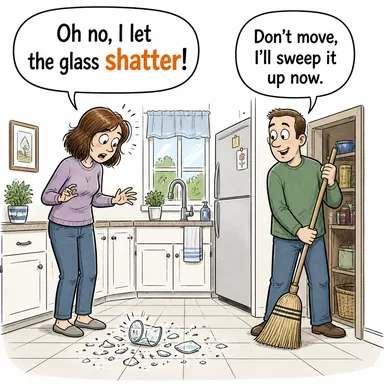 shatter (paramparça etmek/olmak, mahvetmek) karikatürü — diyalogla bağlam içinde öğren
