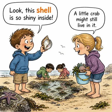 shell (kabuk, mermi kovanı, dış iskelet) karikatürü — diyalogla bağlam içinde öğren