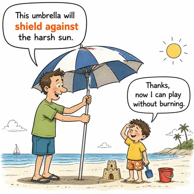shield against (korumak, siper olmak; kalkan) karikatürü — diyalogla bağlam içinde öğren
