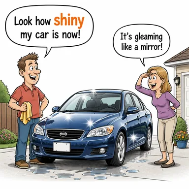 shiny (parlak, cilalı) karikatürü — diyalogla bağlam içinde öğren