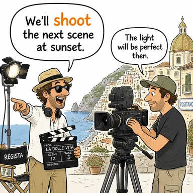 shoot (ateş etmek, film çekmek, (bitki) sürgün vermek) karikatürü — diyalogla bağlam içinde öğren