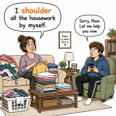 shoulder ((sorumluluk vb.) üstlenmek, omuzlamak) karikatürü — diyalogla bağlam içinde öğren