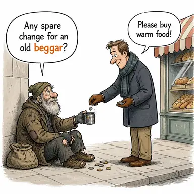 beggar (dilenci) karikatürü — diyalogla bağlam içinde öğren
