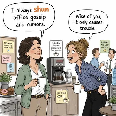 shun (sakınmak, kaçınmak, dışlamak) karikatürü — diyalogla bağlam içinde öğren