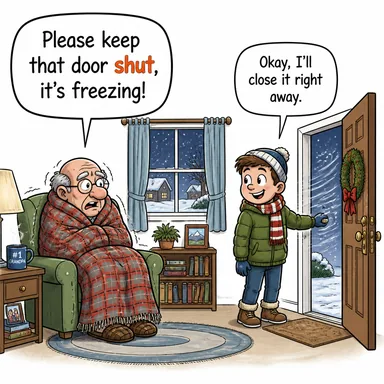 shut (kapalı; kapatmak) karikatürü — diyalogla bağlam içinde öğren