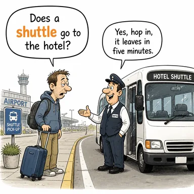 shuttle (mekik, servis aracı; mekik dokumak (gidip gelmek)) karikatürü — diyalogla bağlam içinde öğren