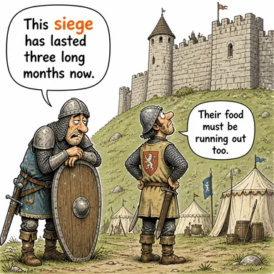 siege (kuşatma (fiil hali: lay siege to)) karikatürü — diyalogla bağlam içinde öğren
