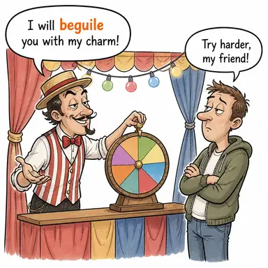 beguile (aklımı çelmek, kandırmak, büyülemek) karikatürü — diyalogla bağlam içinde öğren