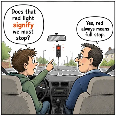 signify (anlamına gelmek, belirtmek, işaret etmek) karikatürü — diyalogla bağlam içinde öğren