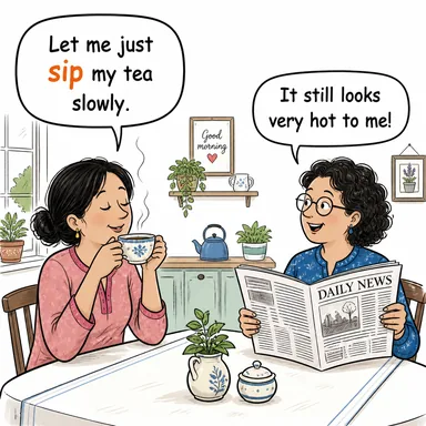 sip (yudumlamak; yudum) karikatürü — diyalogla bağlam içinde öğren