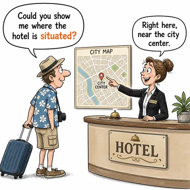 situate (yerleştirmek, konumlandırmak) karikatürü — diyalogla bağlam içinde öğren