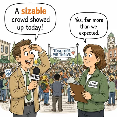 sizable (oldukça büyük, hatırı sayılır, cüsseli) karikatürü — diyalogla bağlam içinde öğren
