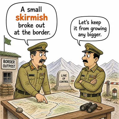 skirmish (çatışma, arbede, ufak çaplı çarpışma) karikatürü — diyalogla bağlam içinde öğren