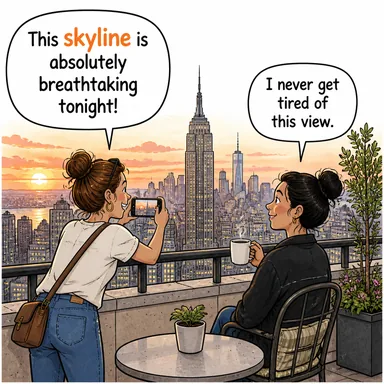skyline (şehir silueti, ufuk çizgisi) karikatürü — diyalogla bağlam içinde öğren