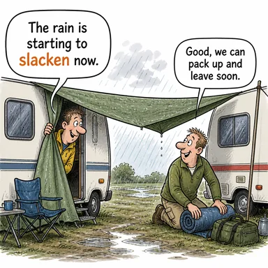 slacken (gevşemek, yavaşlamak, hız kesmek) karikatürü — diyalogla bağlam içinde öğren