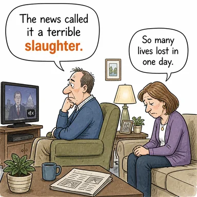 slaughter (katliam, kıyım) karikatürü — diyalogla bağlam içinde öğren