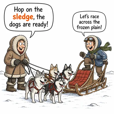 sledge (kızak) karikatürü — diyalogla bağlam içinde öğren