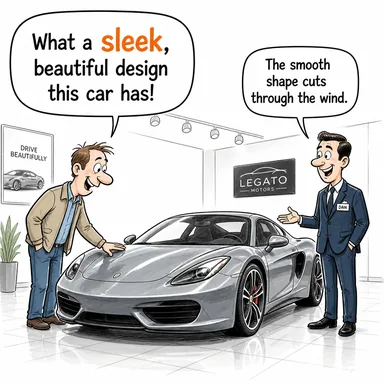 sleek (şık, düzgün, parlak, gösterişli) karikatürü — diyalogla bağlam içinde öğren