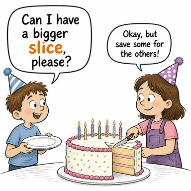 slice (dilim, parça) karikatürü — diyalogla bağlam içinde öğren