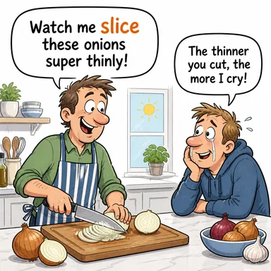 slice (dilimlemek, kesmek) karikatürü — diyalogla bağlam içinde öğren