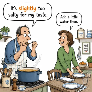slightly (hafifçe, azıcık, biraz) karikatürü — diyalogla bağlam içinde öğren
