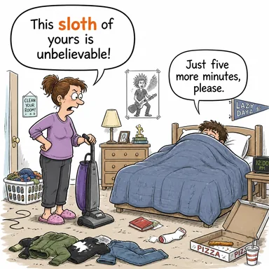 sloth (tembellik, uyuşukluk) karikatürü — diyalogla bağlam içinde öğren