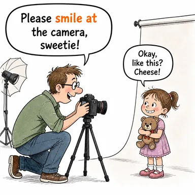 smile at (gülümsemek, tebessüm etmek) karikatürü — diyalogla bağlam içinde öğren