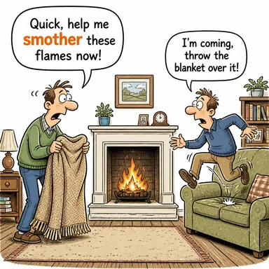 smother (boğmak (havasız bırakarak), bastırmak (ateşi/duyguyu)) karikatürü — diyalogla bağlam içinde öğren