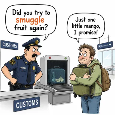 smuggle (kaçakçılık yapmak, gizlice sokmak) karikatürü — diyalogla bağlam içinde öğren