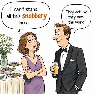snobbery (züppelik, üstten bakma) karikatürü — diyalogla bağlam içinde öğren