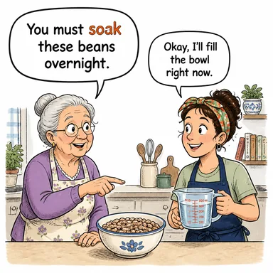 soak (suda bekletmek, sırılsıklam etmek, emmek) karikatürü — diyalogla bağlam içinde öğren