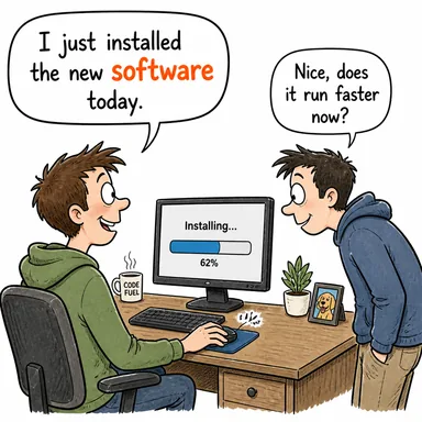software (yazılım) karikatürü — diyalogla bağlam içinde öğren