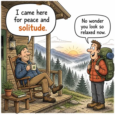 solitude (yalnızlık (huzurlu), inziva) karikatürü — diyalogla bağlam içinde öğren