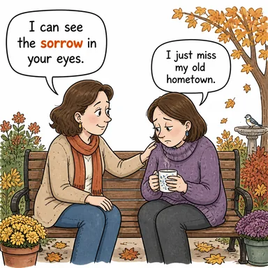 sorrow (üzüntü, keder, elem) karikatürü — diyalogla bağlam içinde öğren