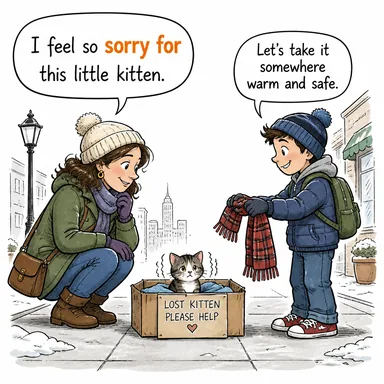 sorry for (... için üzgün, ...-e acıyan) karikatürü — diyalogla bağlam içinde öğren