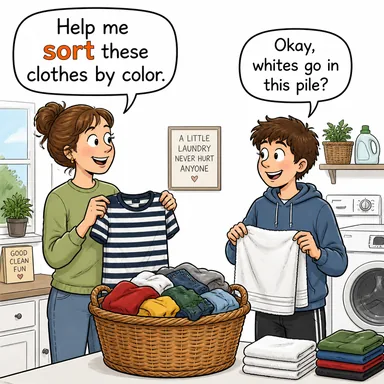sort (sınıflamak, tasnif etmek, ayıklamak) karikatürü — diyalogla bağlam içinde öğren