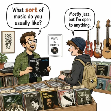 sort (tür, çeşit) karikatürü — diyalogla bağlam içinde öğren