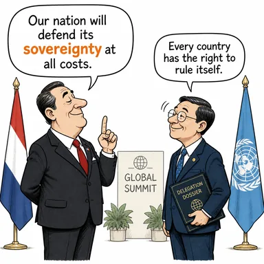 sovereignty (egemenlik, hakimiyet) karikatürü — diyalogla bağlam içinde öğren