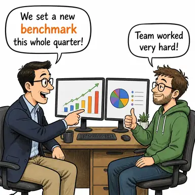 benchmark (kriter, mihenk taşı, kıyaslama noktası) karikatürü — diyalogla bağlam içinde öğren